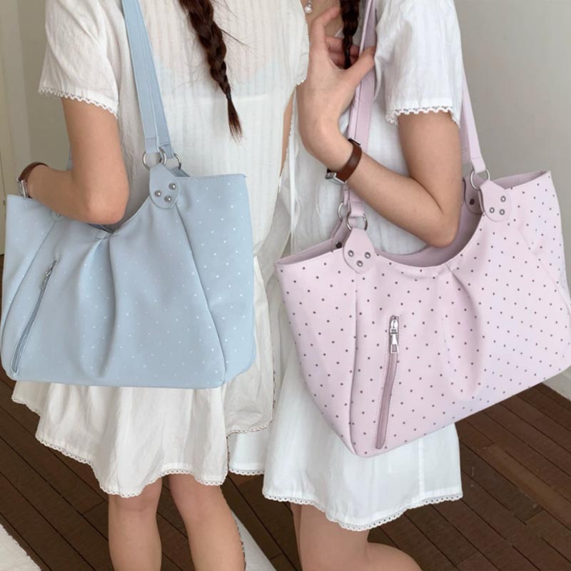 Leather Work Duffle Bag - Koreańska torba na ramię w kropki,